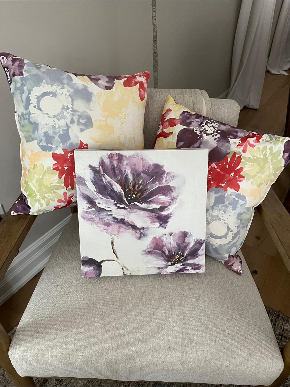 Purple Floral canvas 2 Decorative Throw Pillows bundle